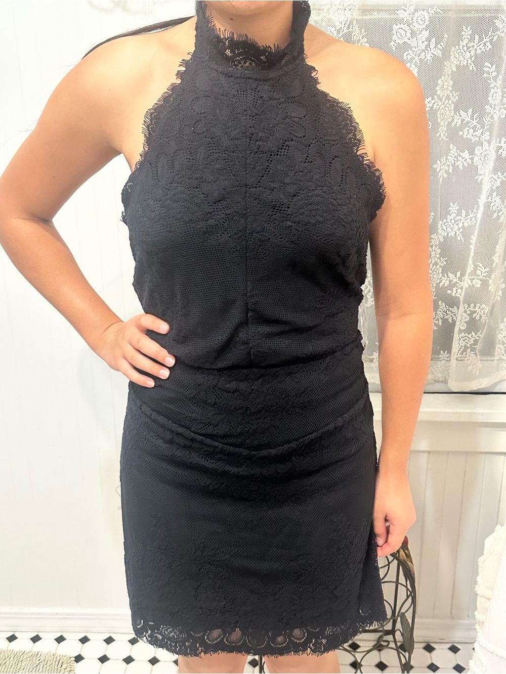 Free People Black Lace Halter Mini Dress